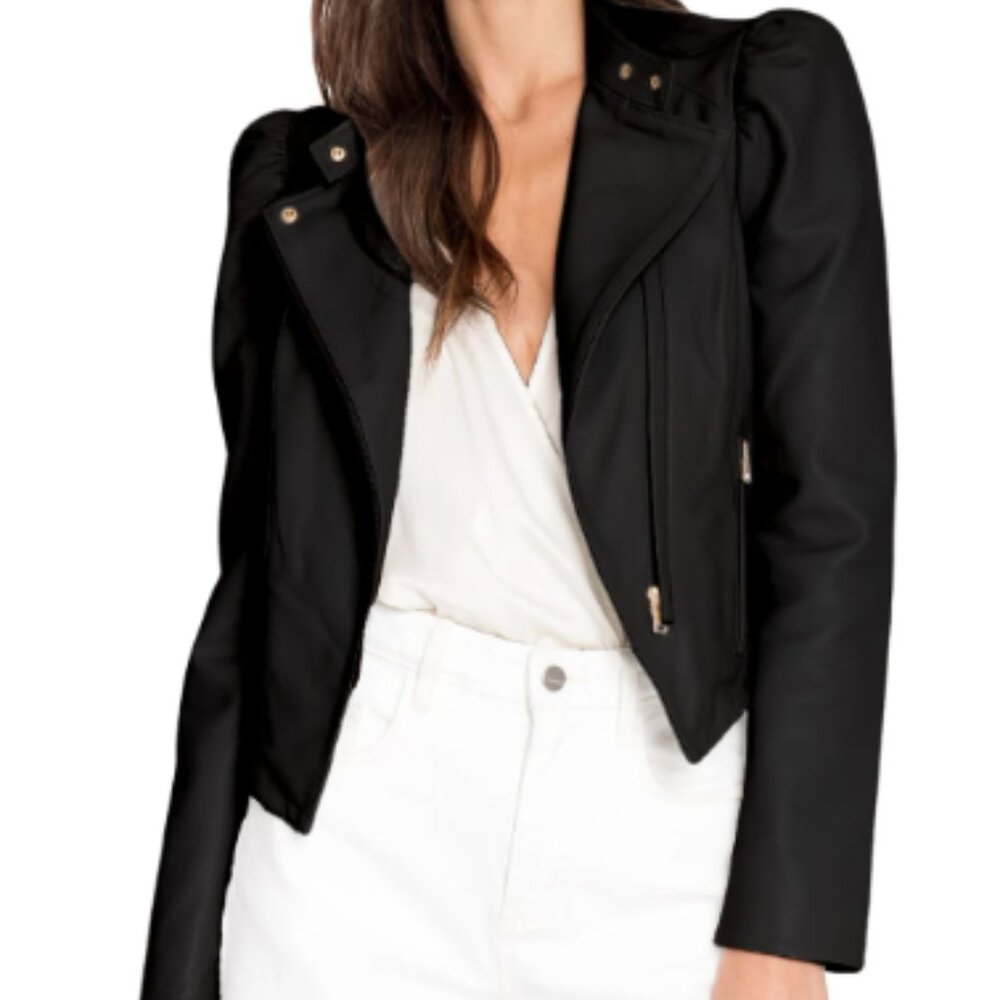 LaMarque Kaia Puff Sleeve Leather Jacket Black, Size Small -  NWT
